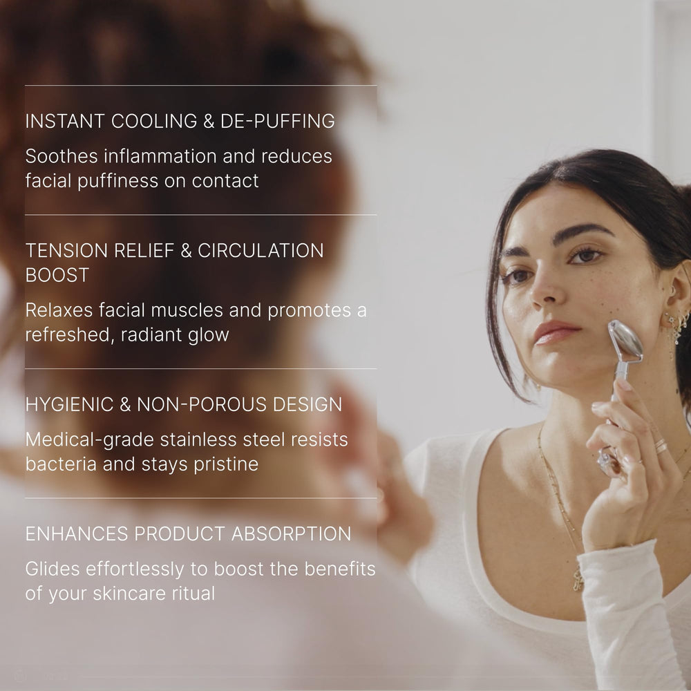 Rouleau TALOVA utilisé sur le contour des yeux pour réduire le gonflement.