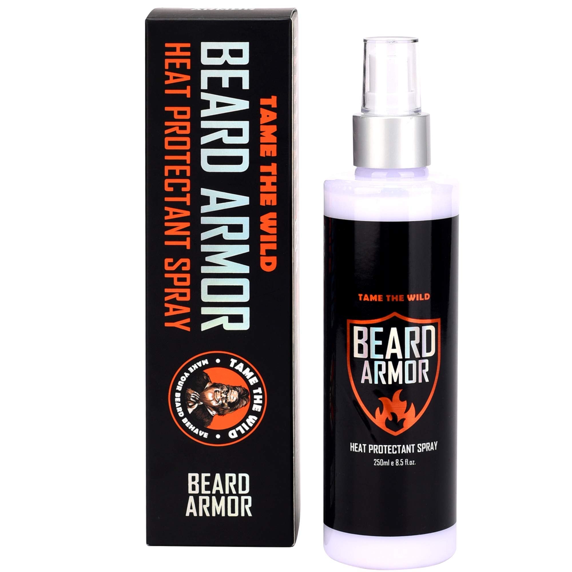 TAME THE WILD : barbe spray protecteur thermique, bouteille visible, protection contre la chaleur.