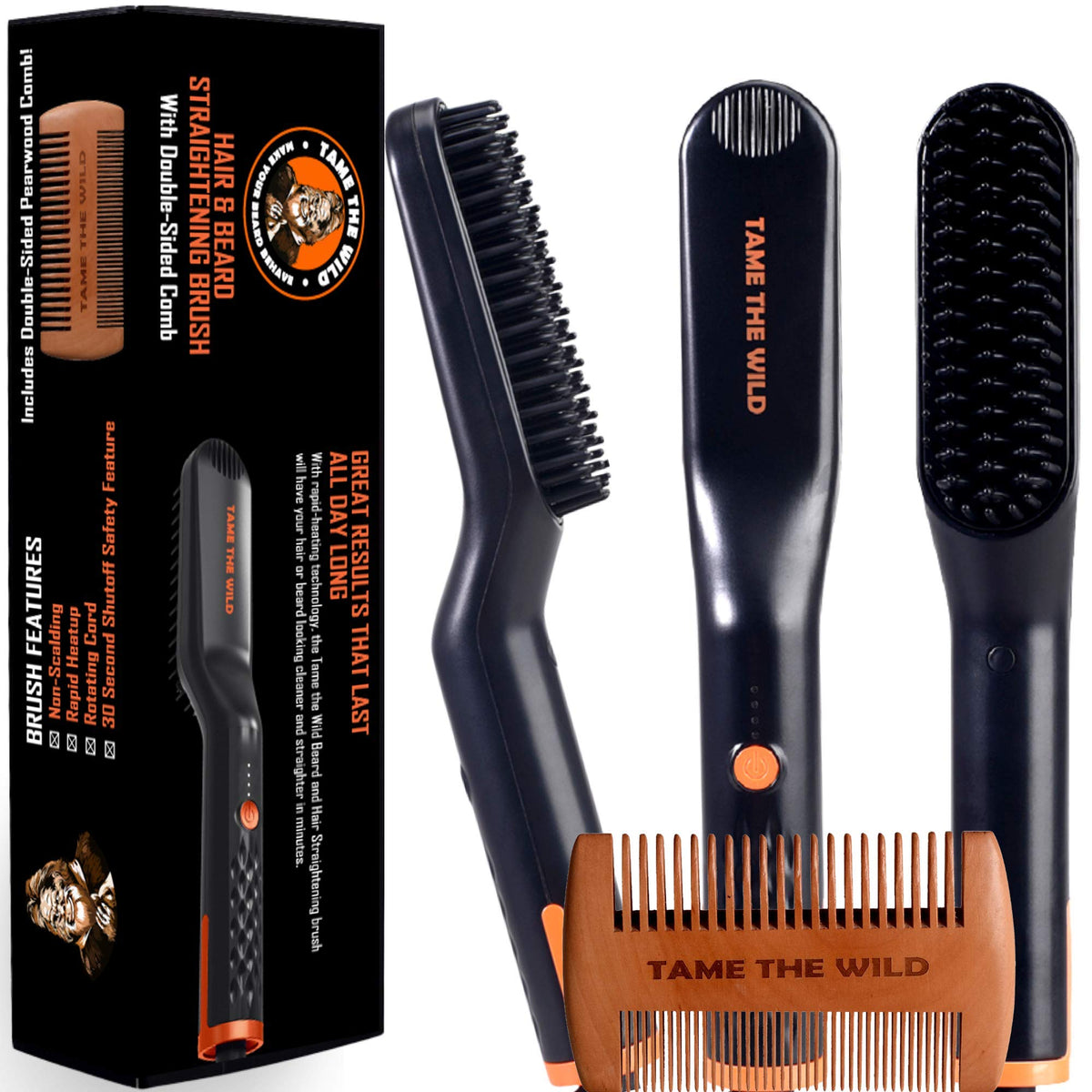 Brosse barbe chauffante TAME THE WILD avec brins ceramiques pour barbe lisse