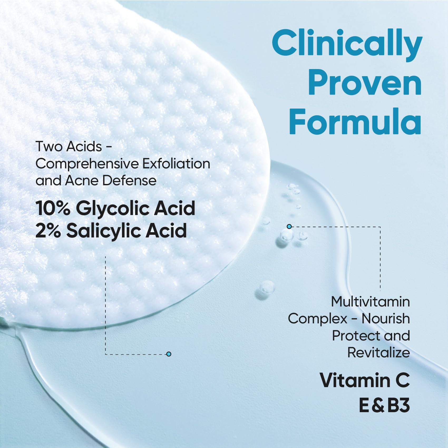 Tampons Elvira niacinamide pour brillance et uniformité de la peau.