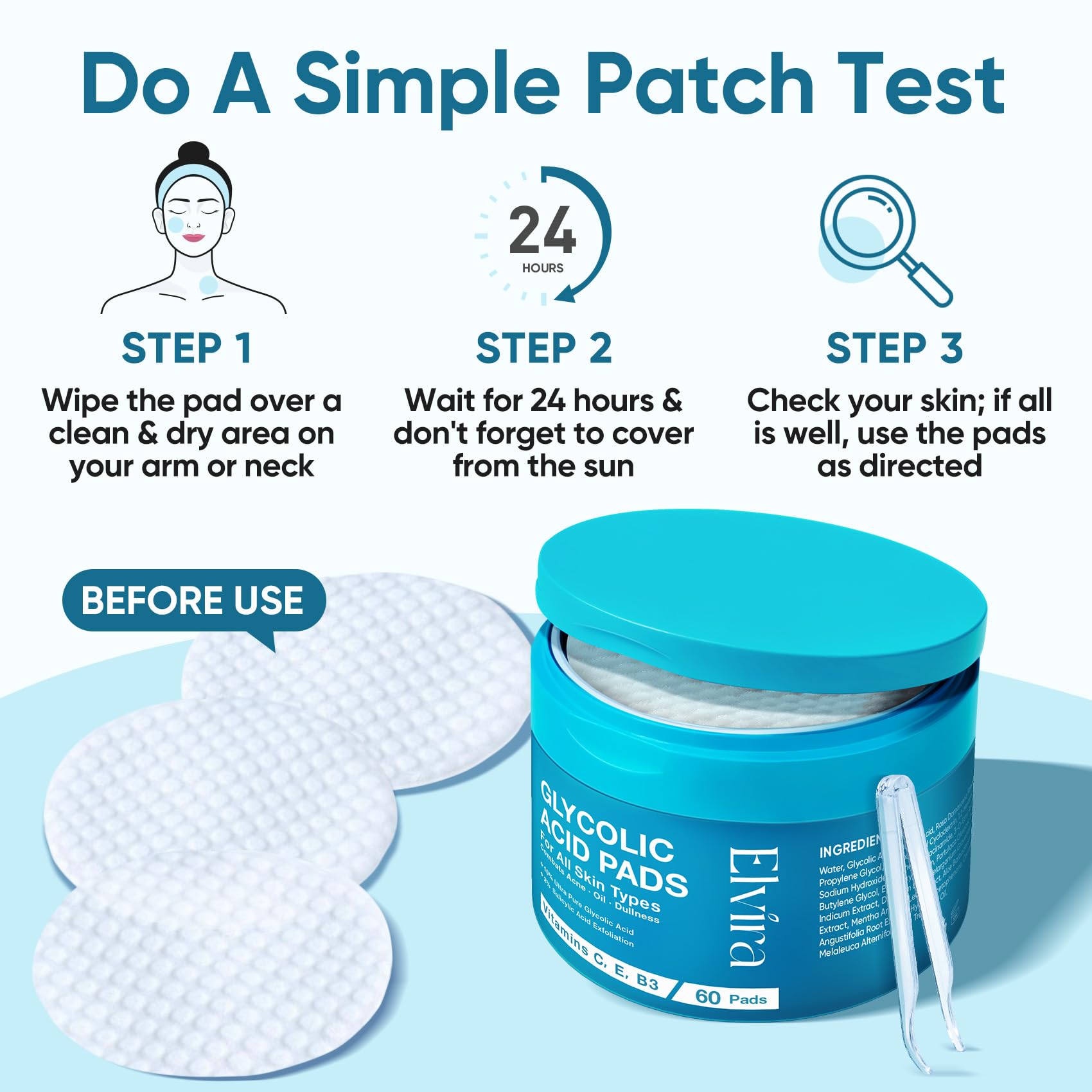 Utilisation quotidienne des tampons Elvira pour peau équilibrée.