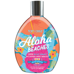 Tan Asz U Aloha Beaches, flacon bronzant bleu Hawaii pour une teinte harmonieuse et longue tenue.