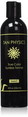 Tan Physics True Color Sunless Tanner – Bouteille 8 oz, teinte naturelle et uniforme.