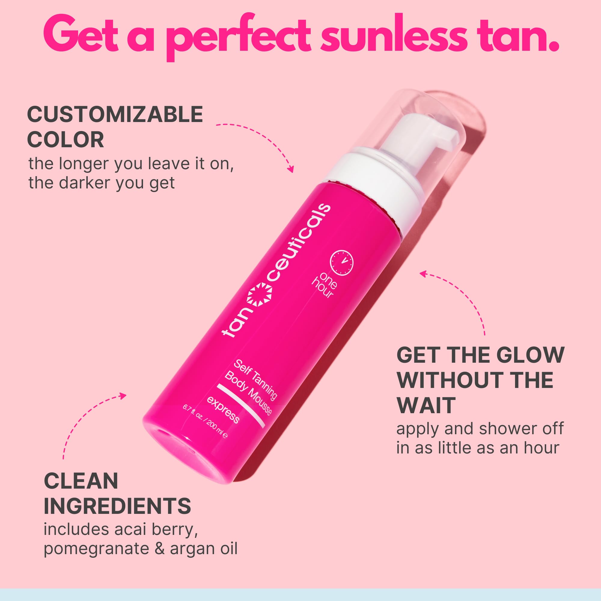 Mousse express Tanceuticals Application Rapide — texture légère et sèche rapidement.