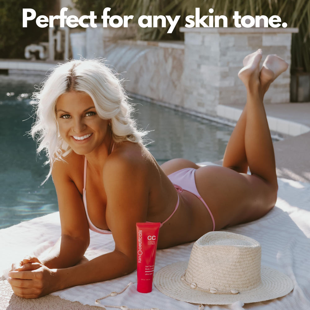 Tanceuticals ingrédients sains, acai, mangue et vitamine E pour la peau.