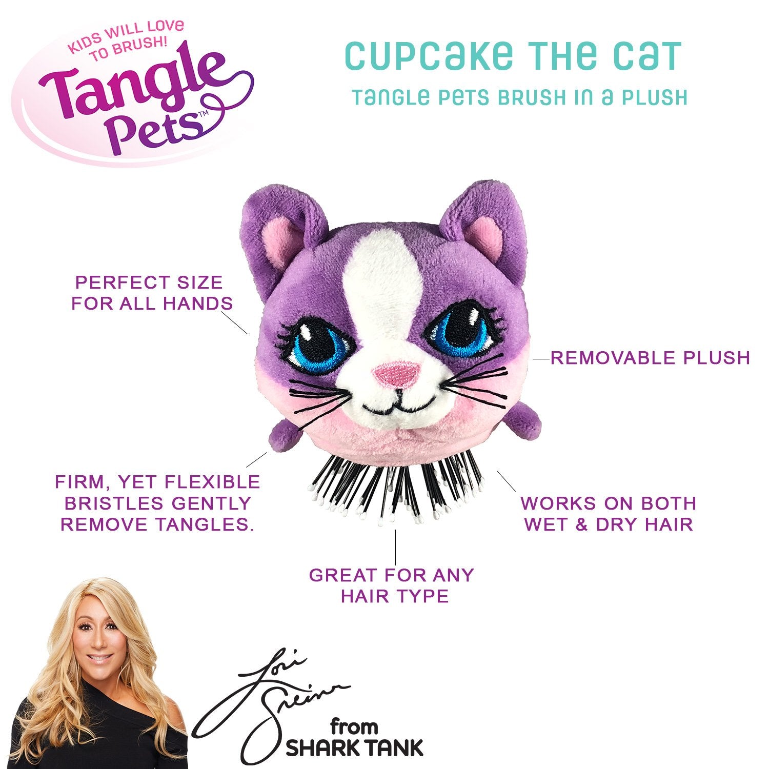 Brosse démêlante Tangle Pets adaptée à tous types de cheveux.