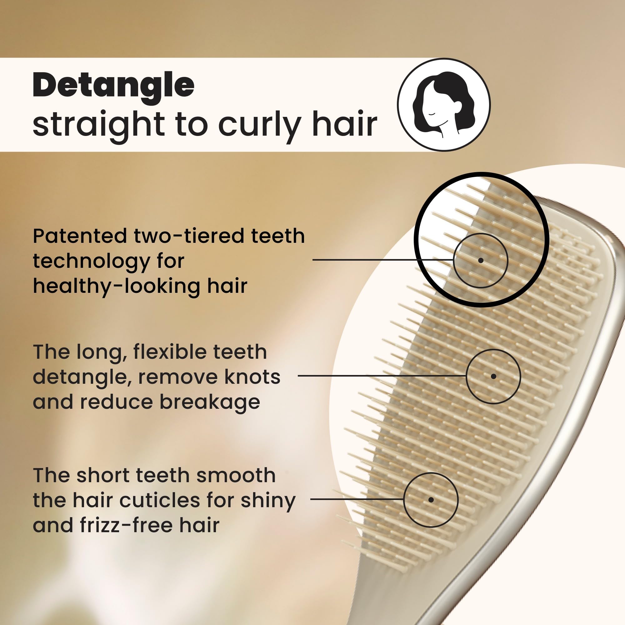 Tangle Teezer Chrome Ultimate Detangler agit sur cheveux mouillés pour démêler en douceur.
