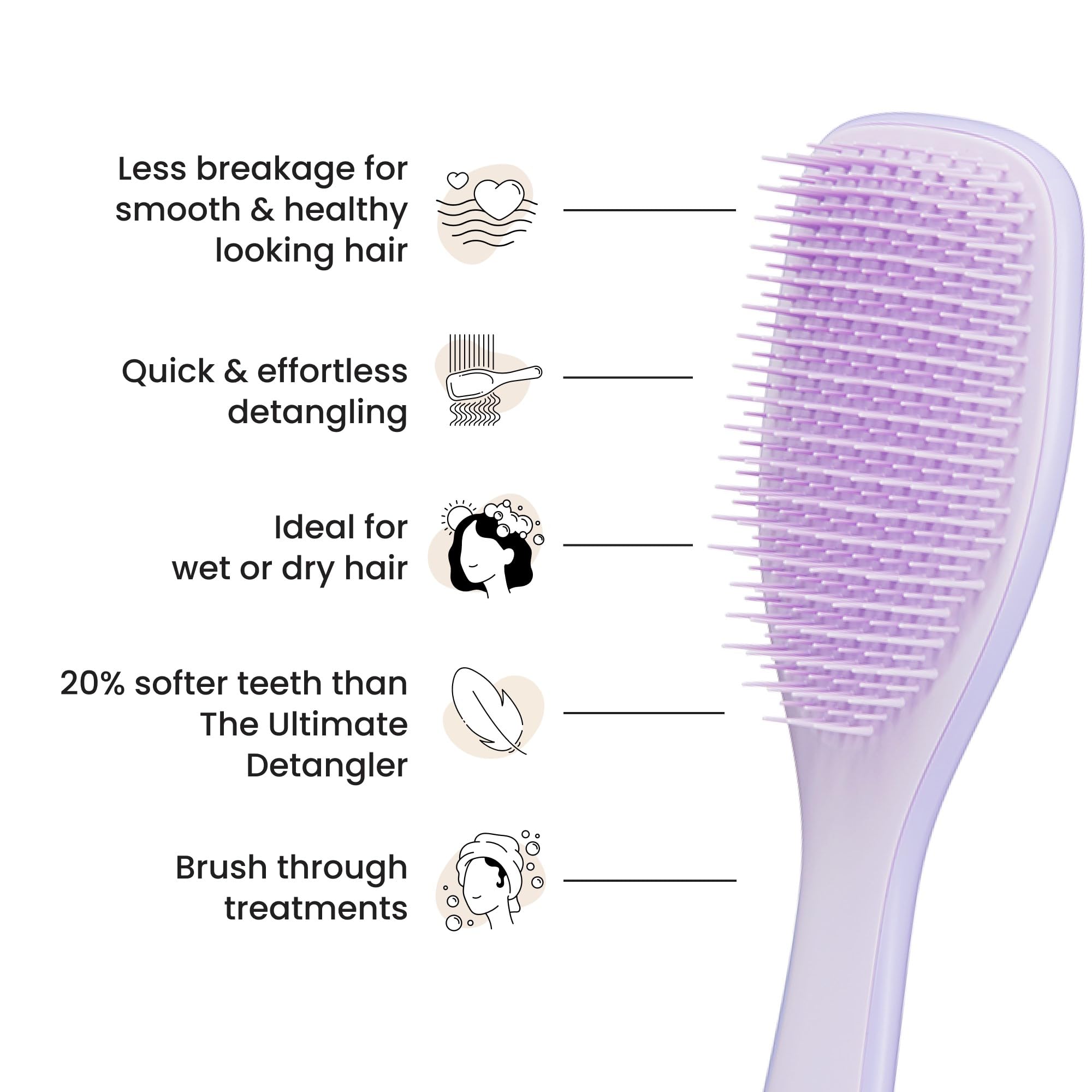 Dents courtes et souples de la Tangle Teezer pour lisser sans tirer.