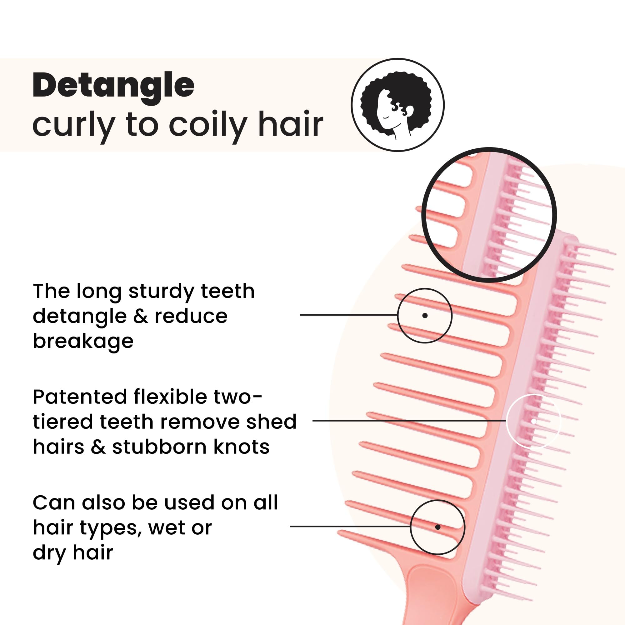 Tangle Teezer, peigne double-face, démêlage rapide et doux.