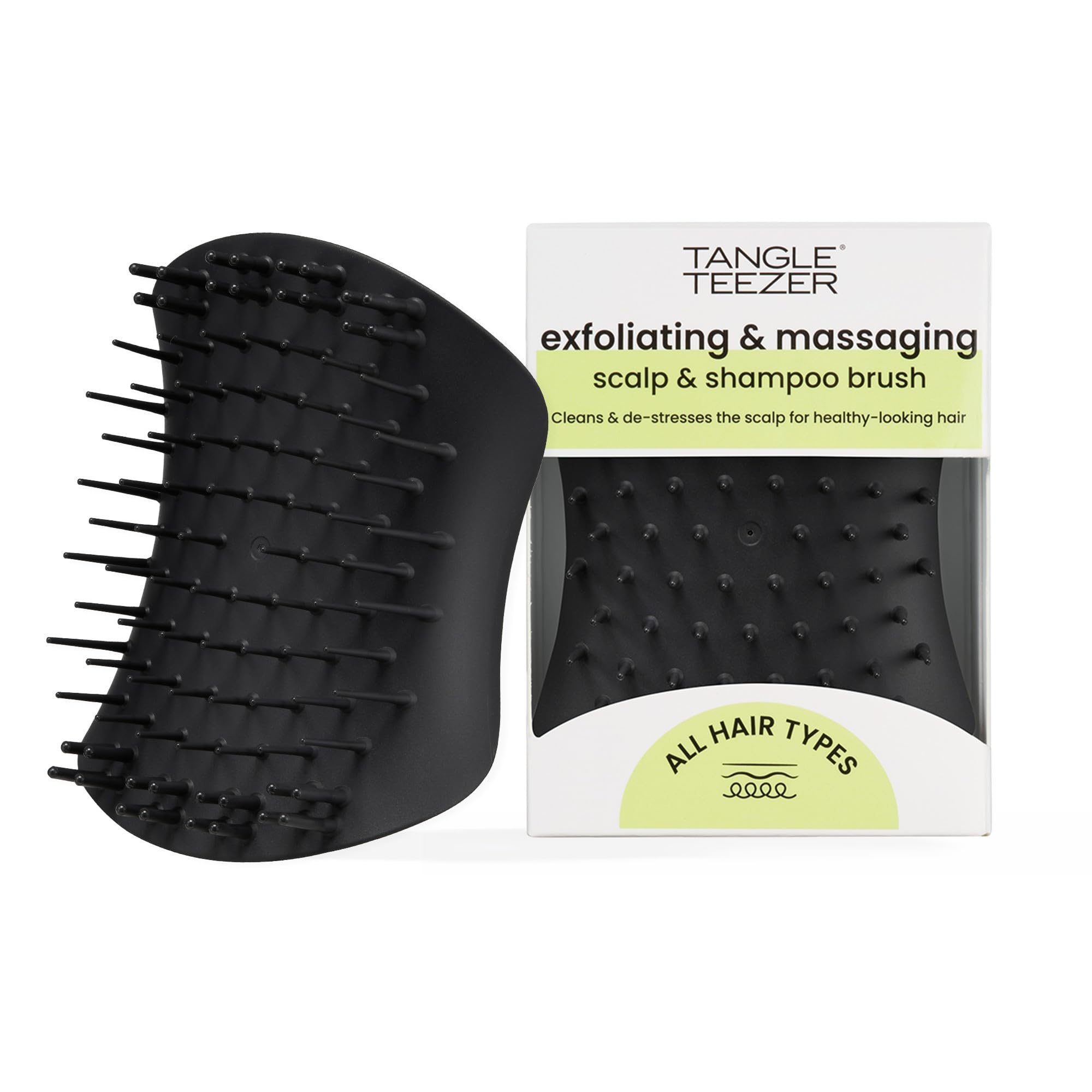 Brosse Tangle Teezer Scalp & Shampoo exfolie le cuir chevelu et élimine les résidus.