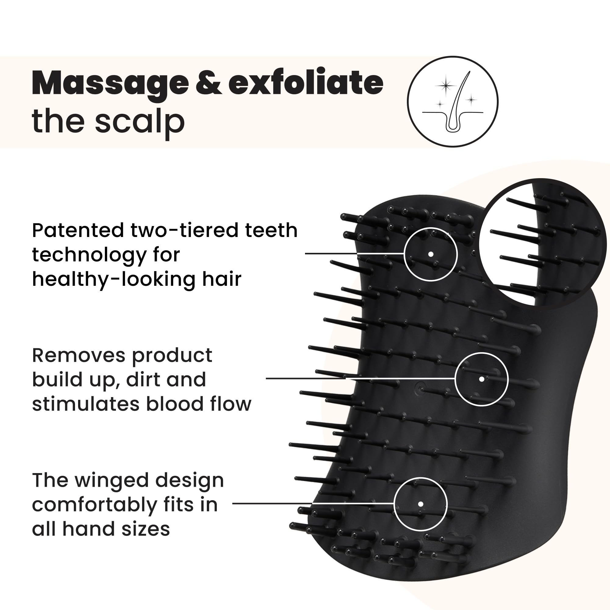 Brosse Tangle Teezer Scalp & Shampoo offre un massage relaxant stimulant les points de pression.