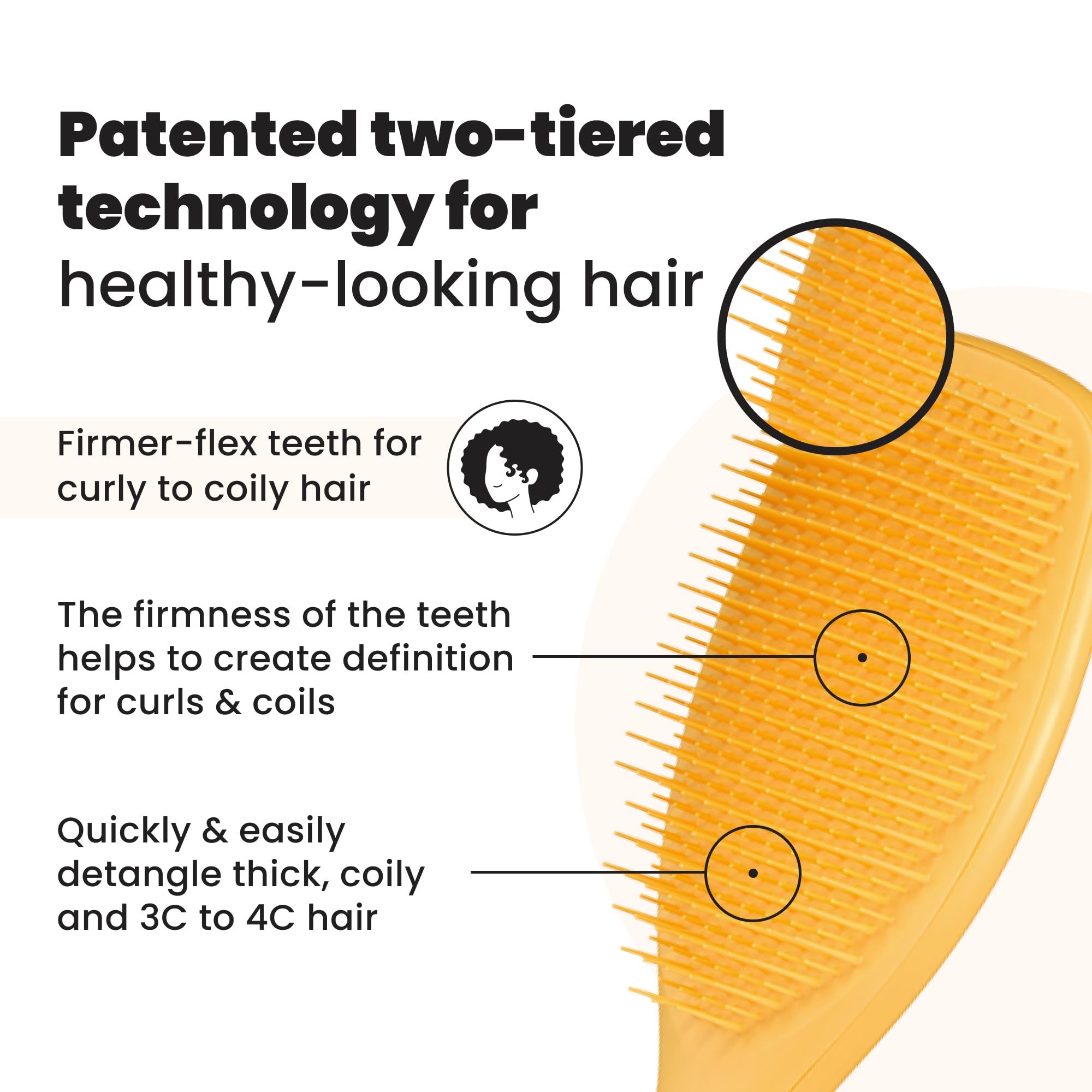 Tangle Teezer Ultimate Detangler dents courtes montrant réduction des frisottis et nouveaux démêlés.