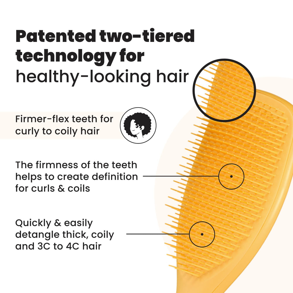 Tangle Teezer Ultimate Detangler dents courtes montrant réduction des frisottis et nouveaux démêlés.