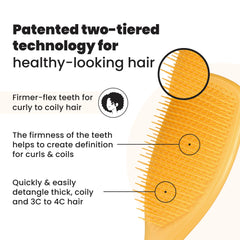 Tangle Teezer Ultimate Detangler dents courtes montrant réduction des frisottis et nouveaux démêlés.