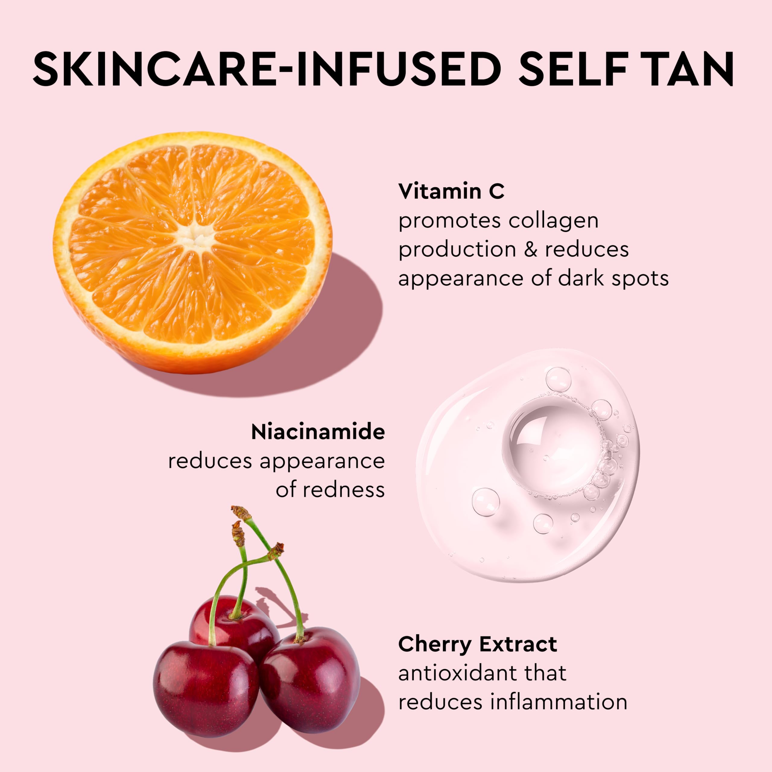 Tanologist – ingrédients clés: vitamine C, niacinamide et cerise pour hydratation.