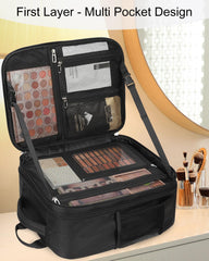 TANTO sac-maquillage noir intérieur double couches, organisation complète.