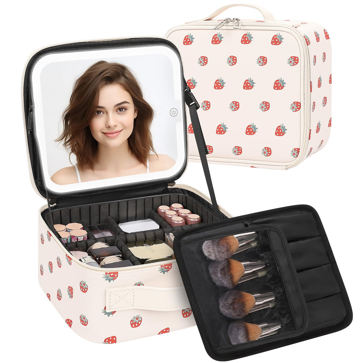 TANTO trousse maquillage avec miroir LED, grand compartiment idéal pour voyager