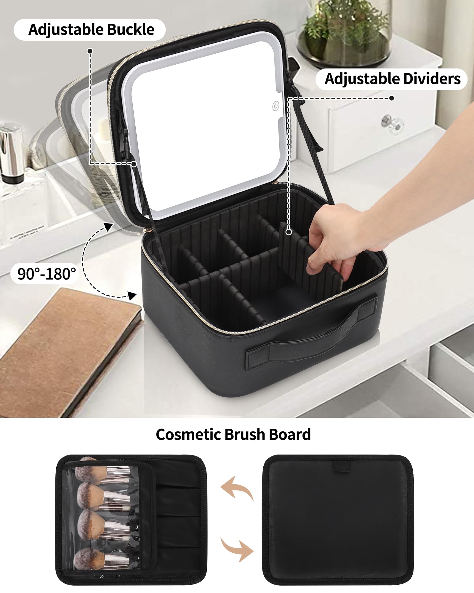 TANTO Trousse Maquillage Miroir LED - batterie intégrée 2000 mAh nomade
