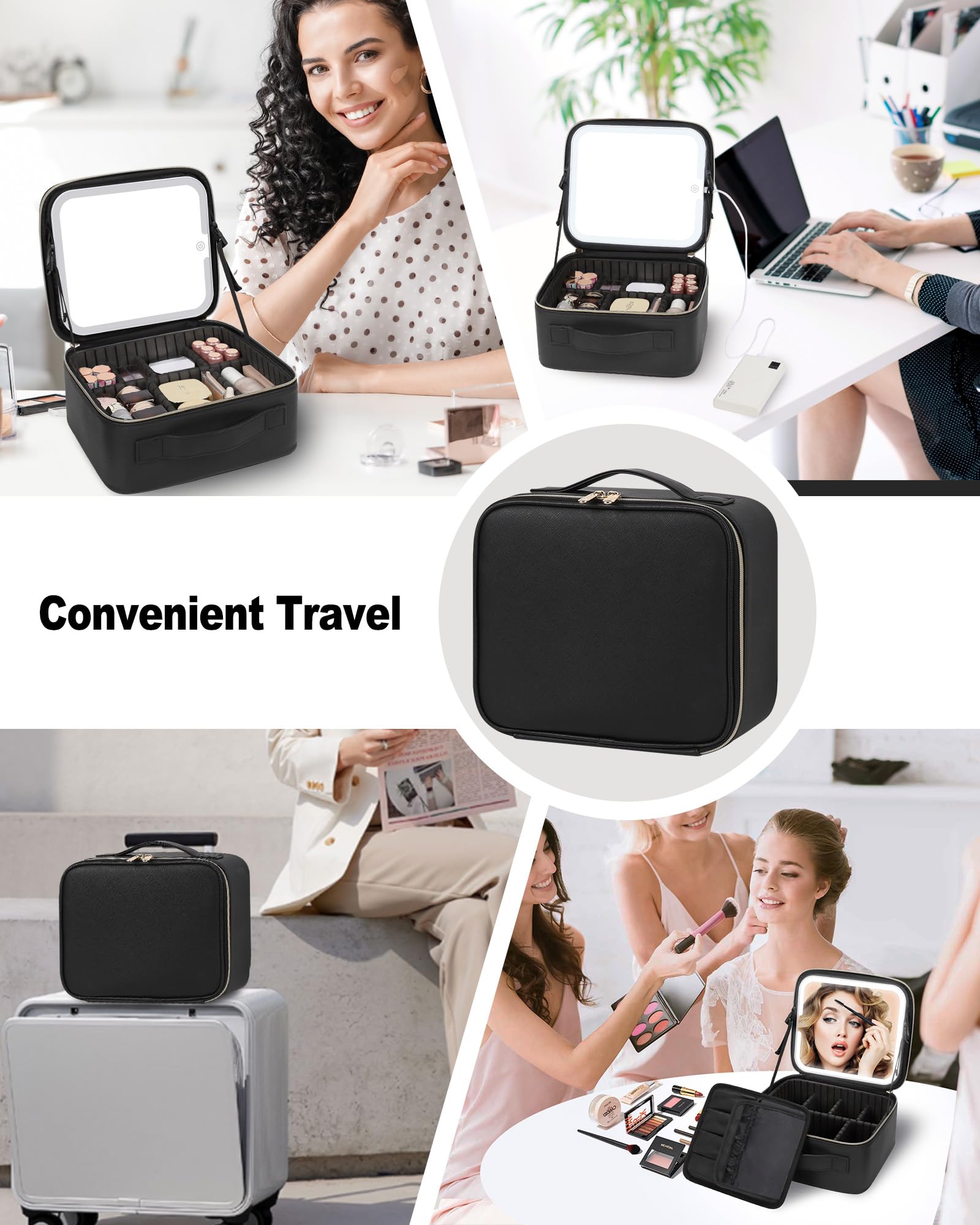 TANTO Trousse Maquillage Miroir LED - cuir PU résistant et facile d’entretien