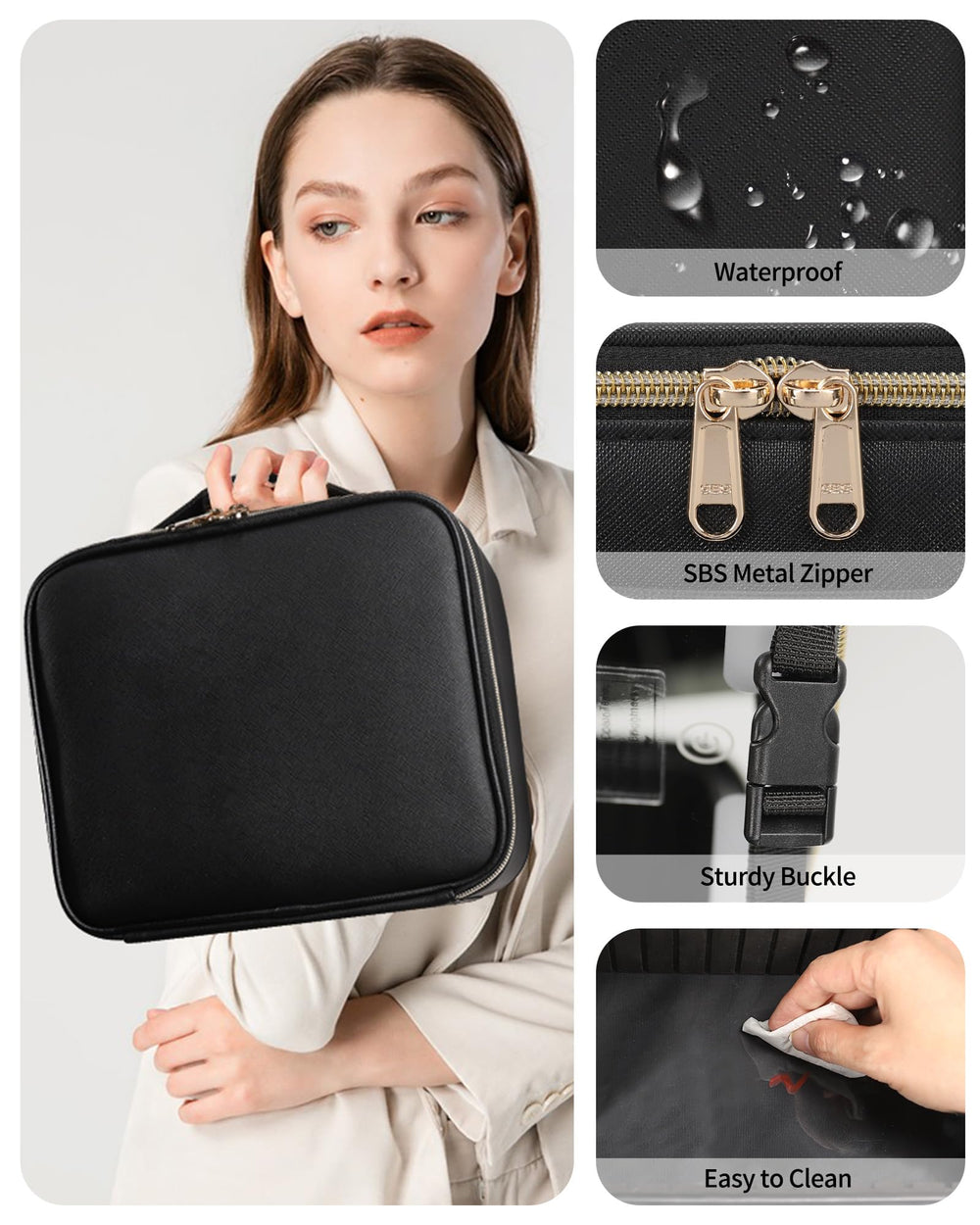 TANTO Trousse Maquillage Miroir LED - fermeture double pour accès rapide