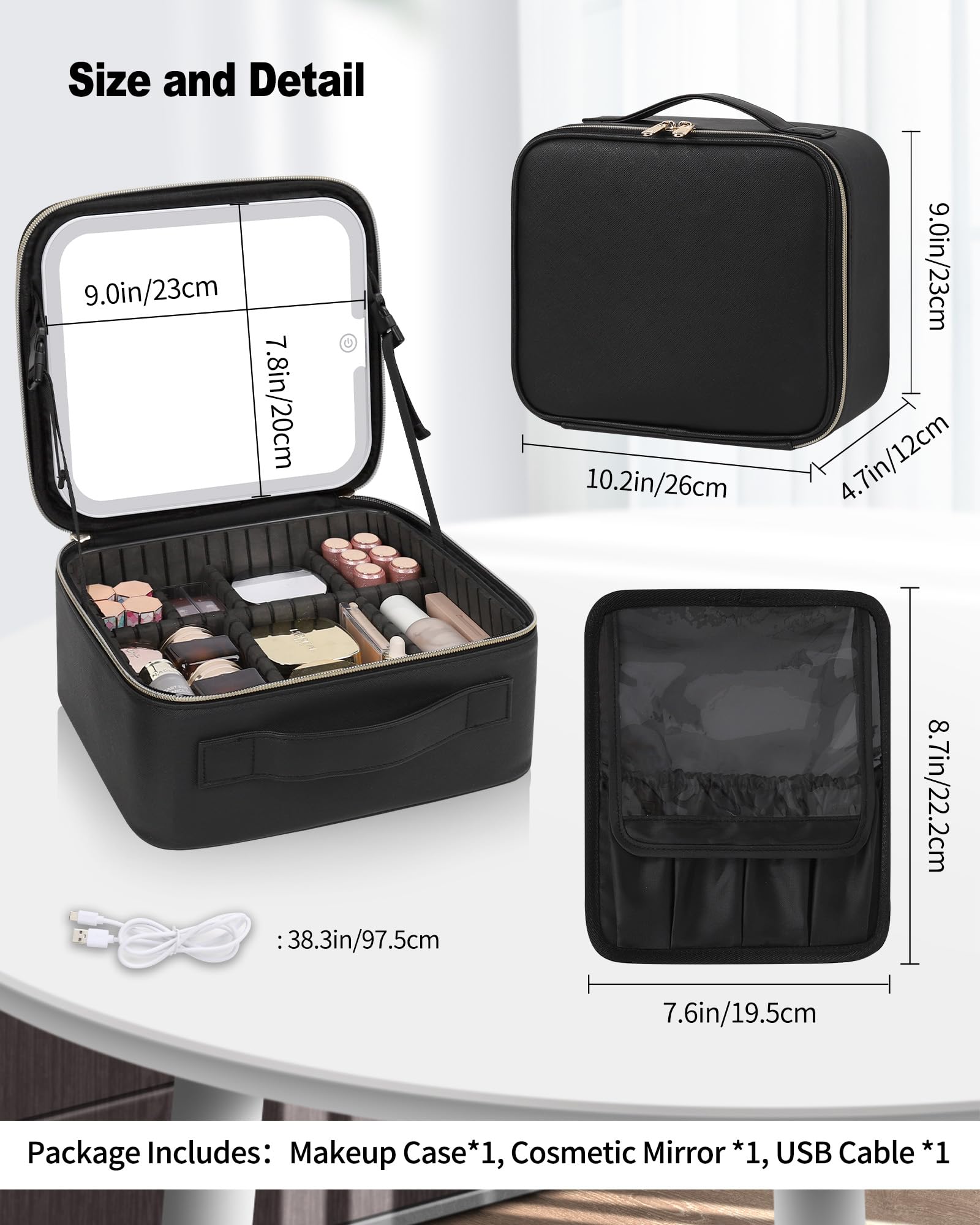 TANTO Trousse Maquillage Miroir LED - intérieur divisé et organisé