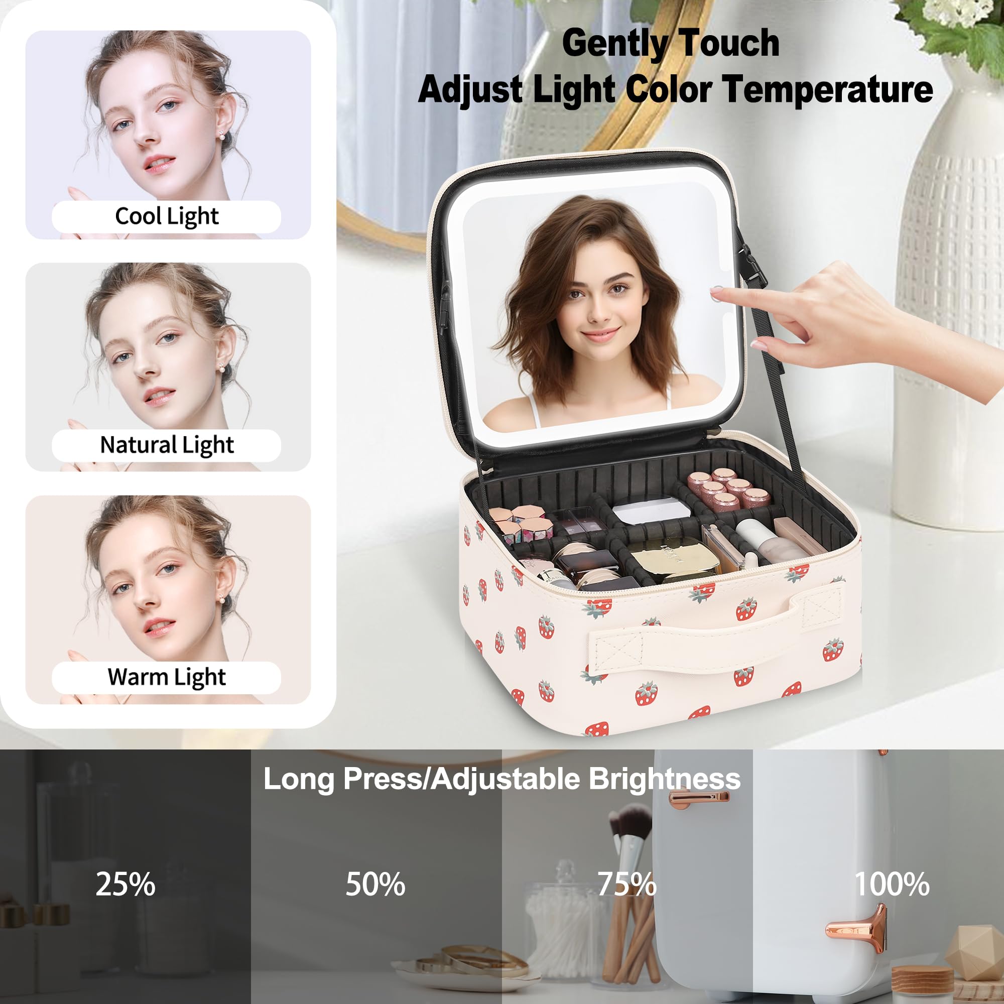 TANTO trousse maquillage miroir LED, trois températures pour lumière naturelle