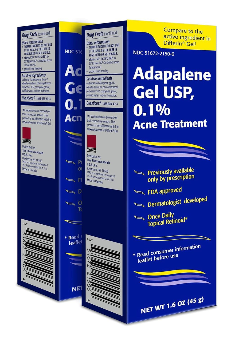 TARO Adapalene gel en bouteille, aide à clarifier la peau et réduire les inflammations.