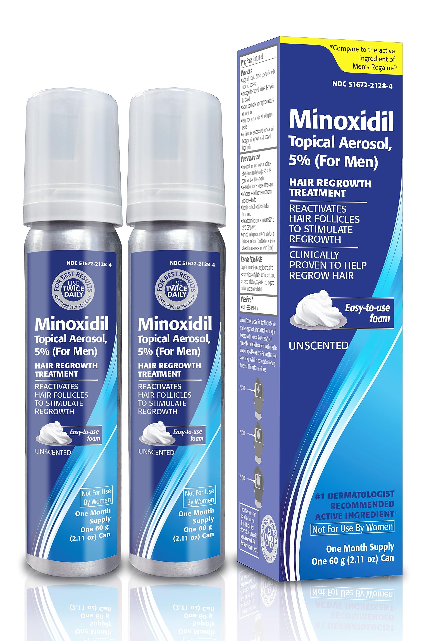 TARO Minoxidil mousse-aérosol 5% : application rapide sur le cuir chevelu.