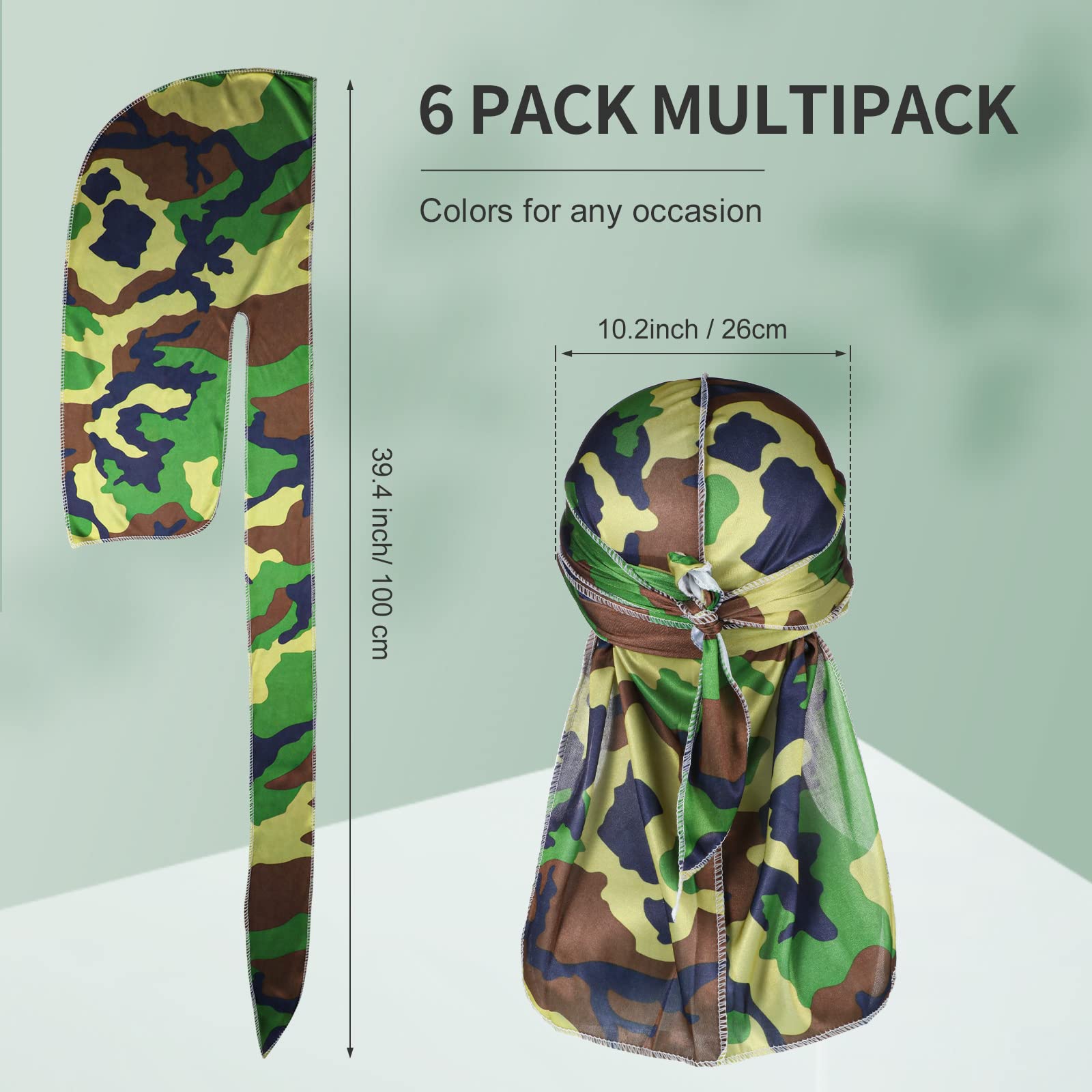 Durag Tarpop camo vert avec queue longue, ajuste et protège les cheveux