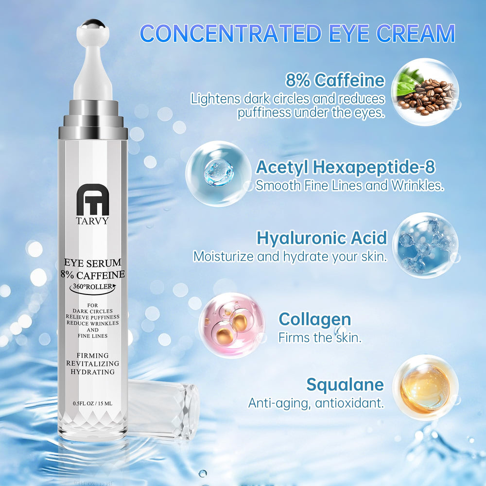 Tarvy eye serum with hyaluronic acid for hydrated under-eye skin.