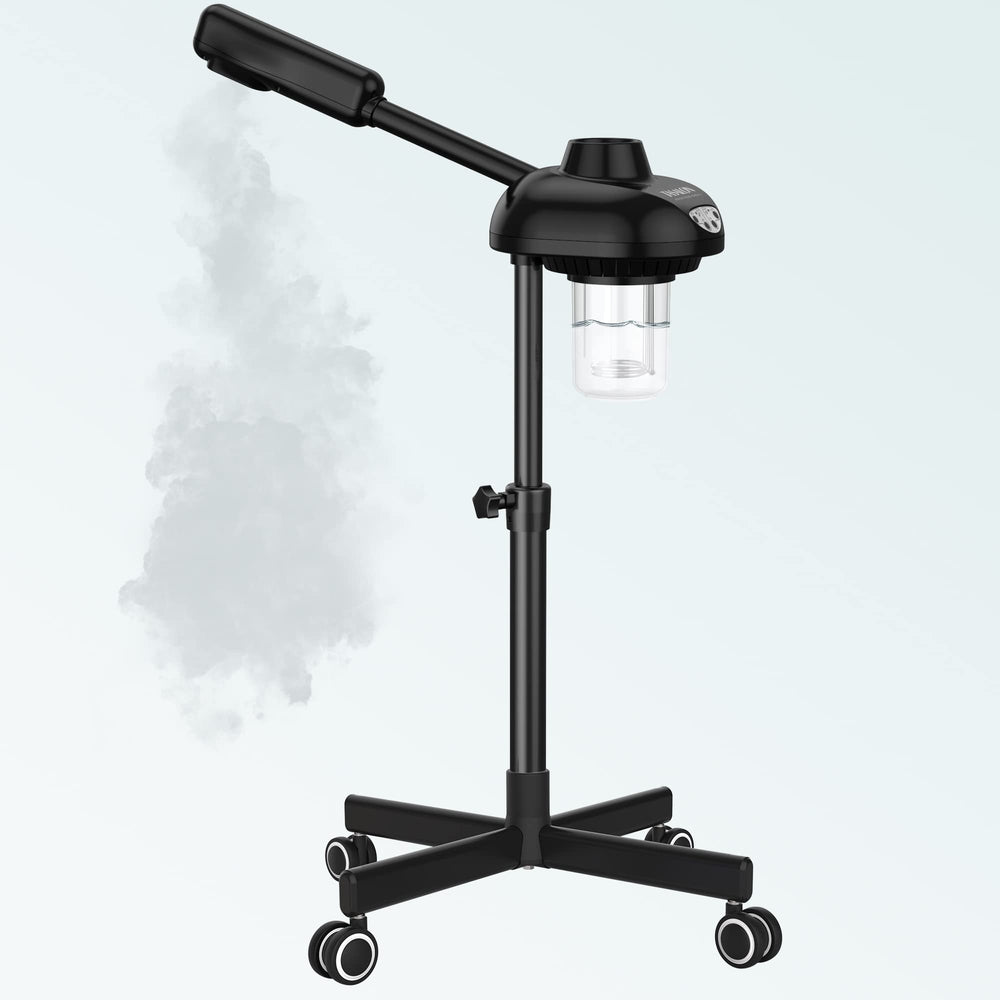 TASALON vapeur sur roulettes pour mobilité facile lors des soins visage professionnels.