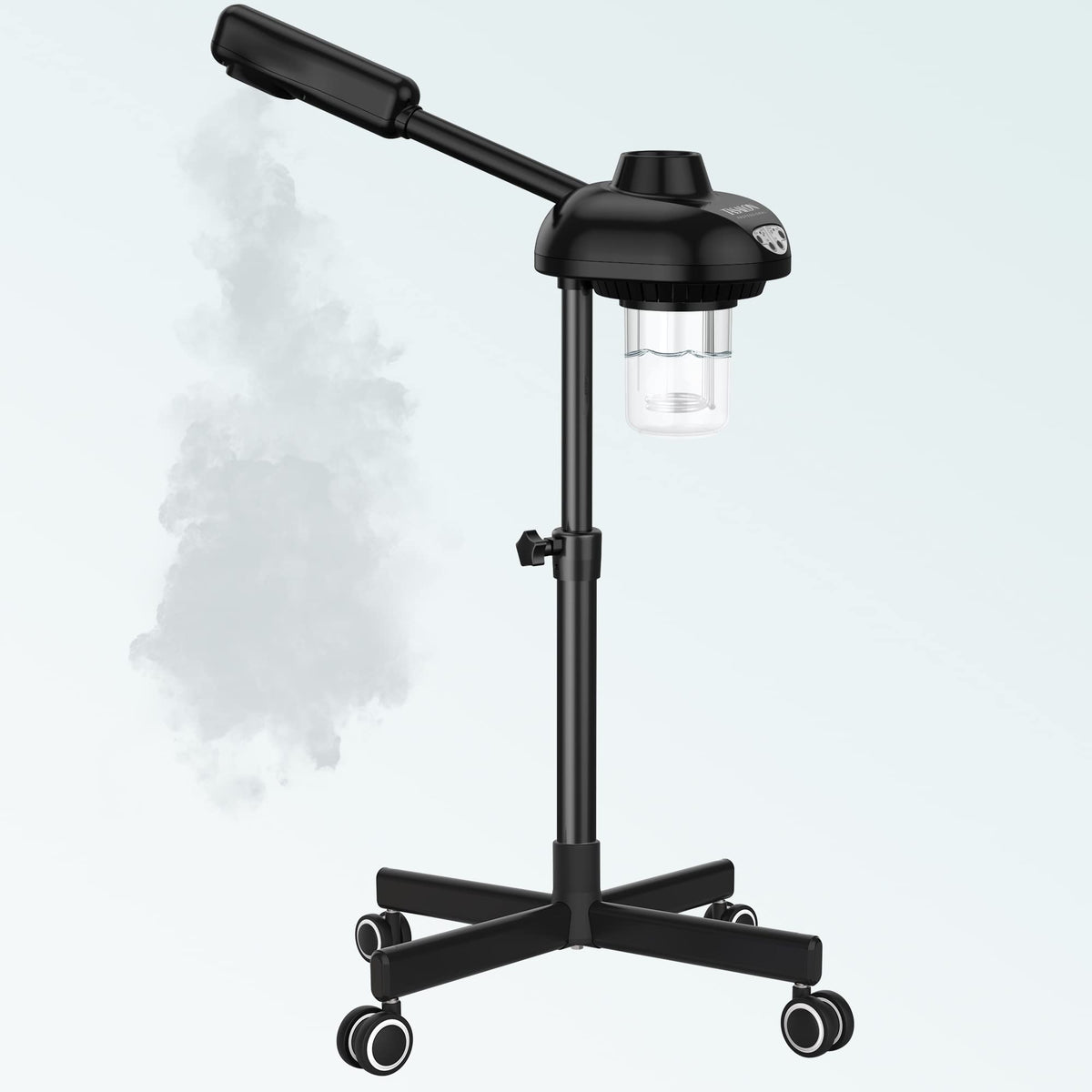 TASALON vapeur sur roulettes pour mobilité facile lors des soins visage professionnels.
