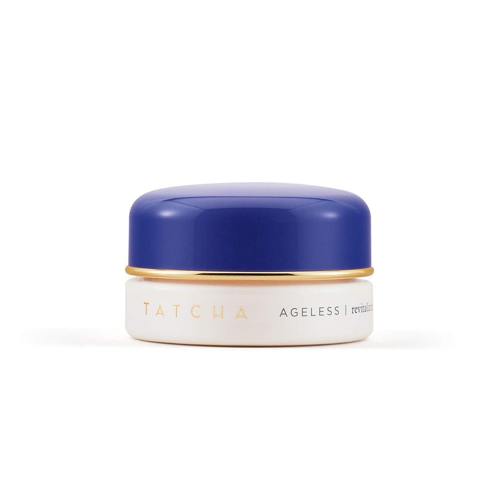 TATCHA Ageless Revitalizing Eye Cream, emballage élégant et soin antioxydant pour le regard.