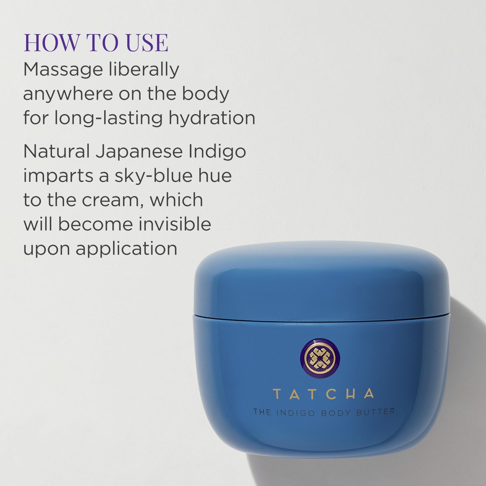 TATCHA Indigo Body Butter – complexe Hadasei-3 ravive l’éclat de la peau.