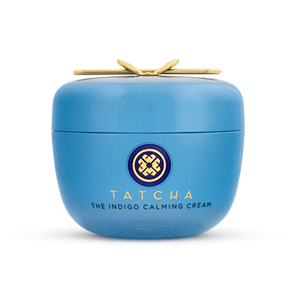 TATCHA Indigo Crème Calmante, flacon pompe, apaise rougeurs et hydrate durablement le visage.