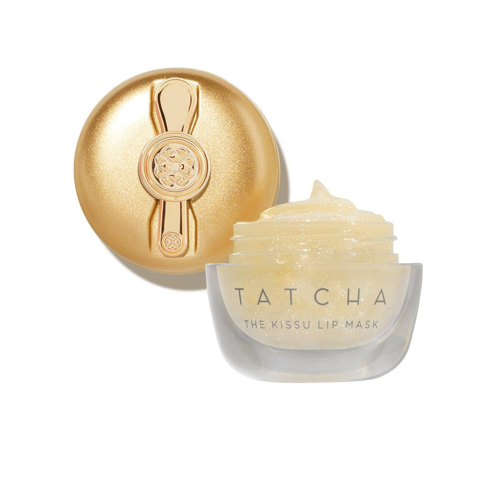 Masque Kissu de TATCHA dans son pot avec feuille d'or; hydratation luxueuse.