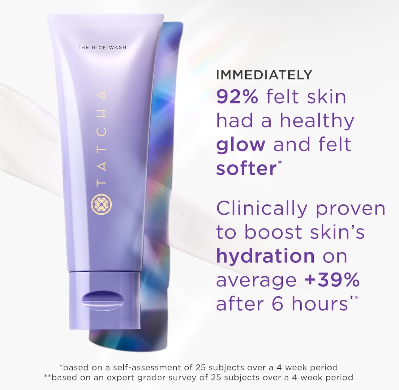 TATCHA Lavage au riz — peau visiblement plus lisse et hydratée.