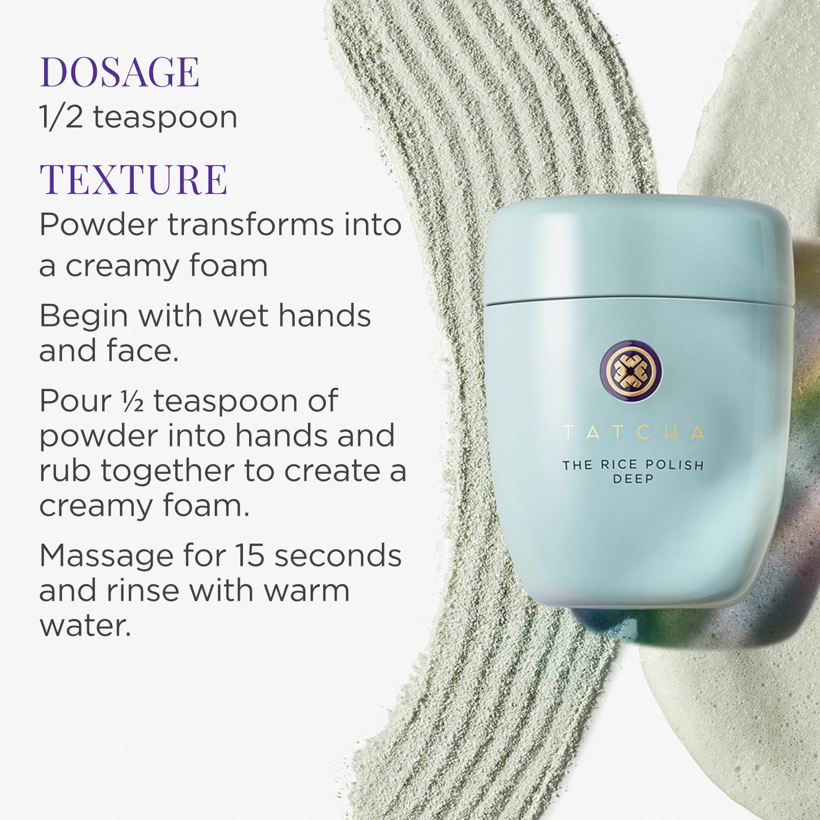 Tatcha Polissage profond au riz – nettoyage en douceur avec base amino-acide neutre.