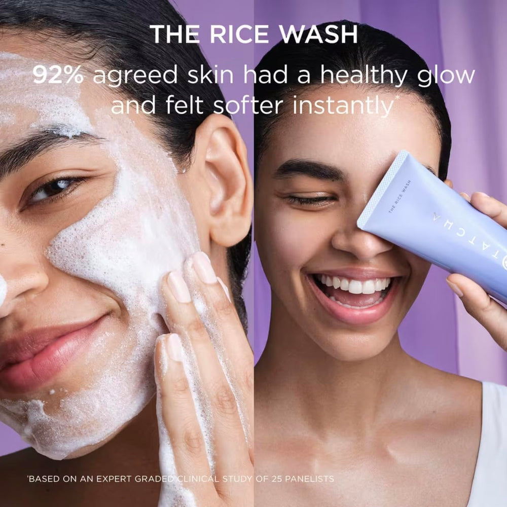 Routine rapide du matin avec Rice Wash, résultat net et frais.