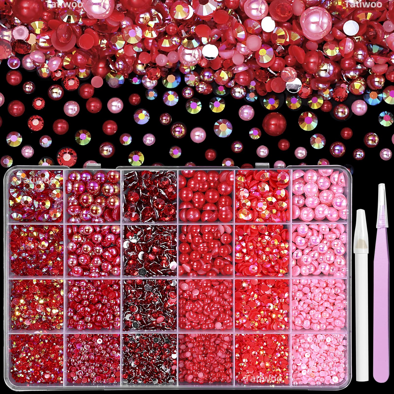 Perles rouges à dos plat Tatiwoo, 3 mm, parfaites pour décorer gobelets et verres réutilisables.