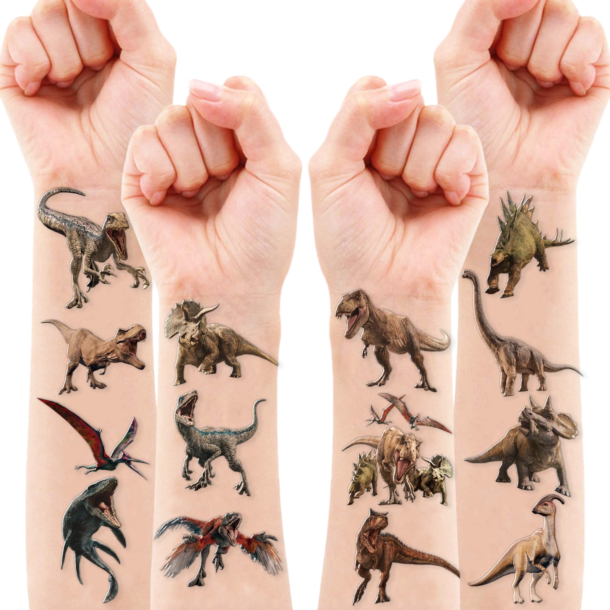 Tatouages dinosaure 3D — facile à retirer avec savon et eau.