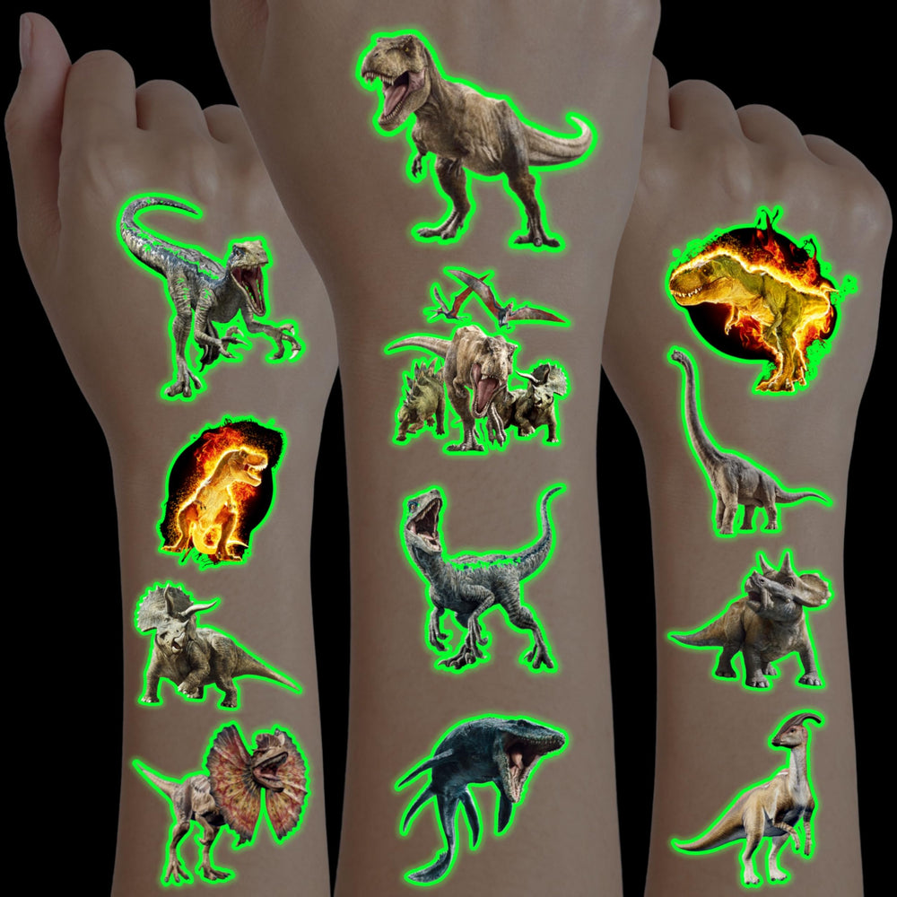 Tatouages dinosaures 3D, fossiles, parfaits pour affiches et carnets.