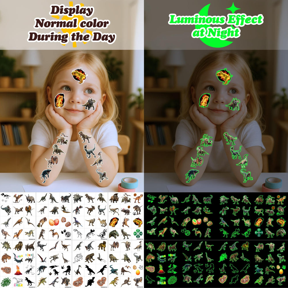 Tatouages dinosaures 3D, thèmes paléontologie pour jeux éducatifs et prix.