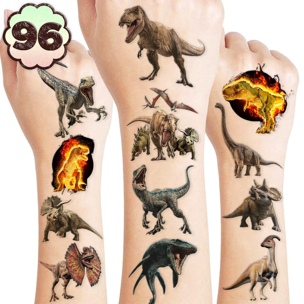 Tatouages dinosaure 3D — ensemble prédecoupé, application rapide pour fête.