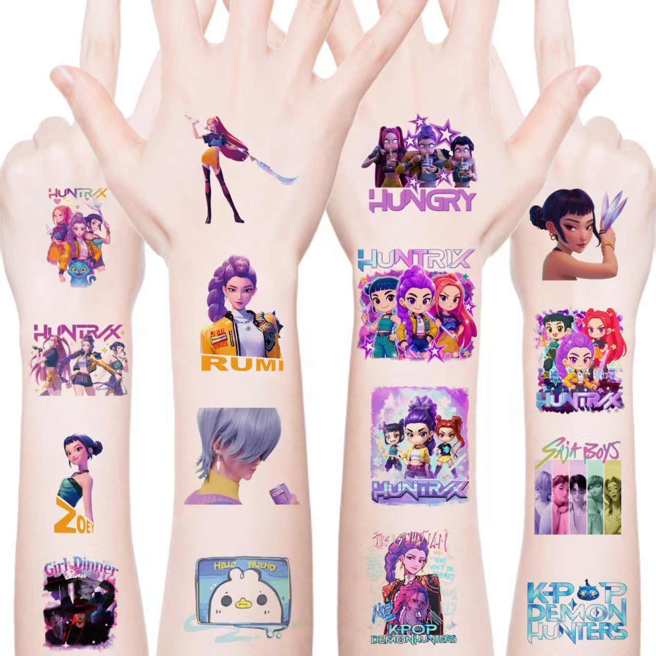Tatouages Kpop Démon – personnage cartoon, cadeau amusant pour les anniversaires.