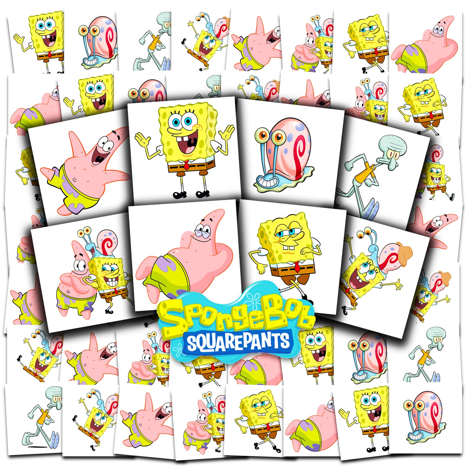Gros plan sur l'emballage des tatouages Spongebob, prêt pour la fête.