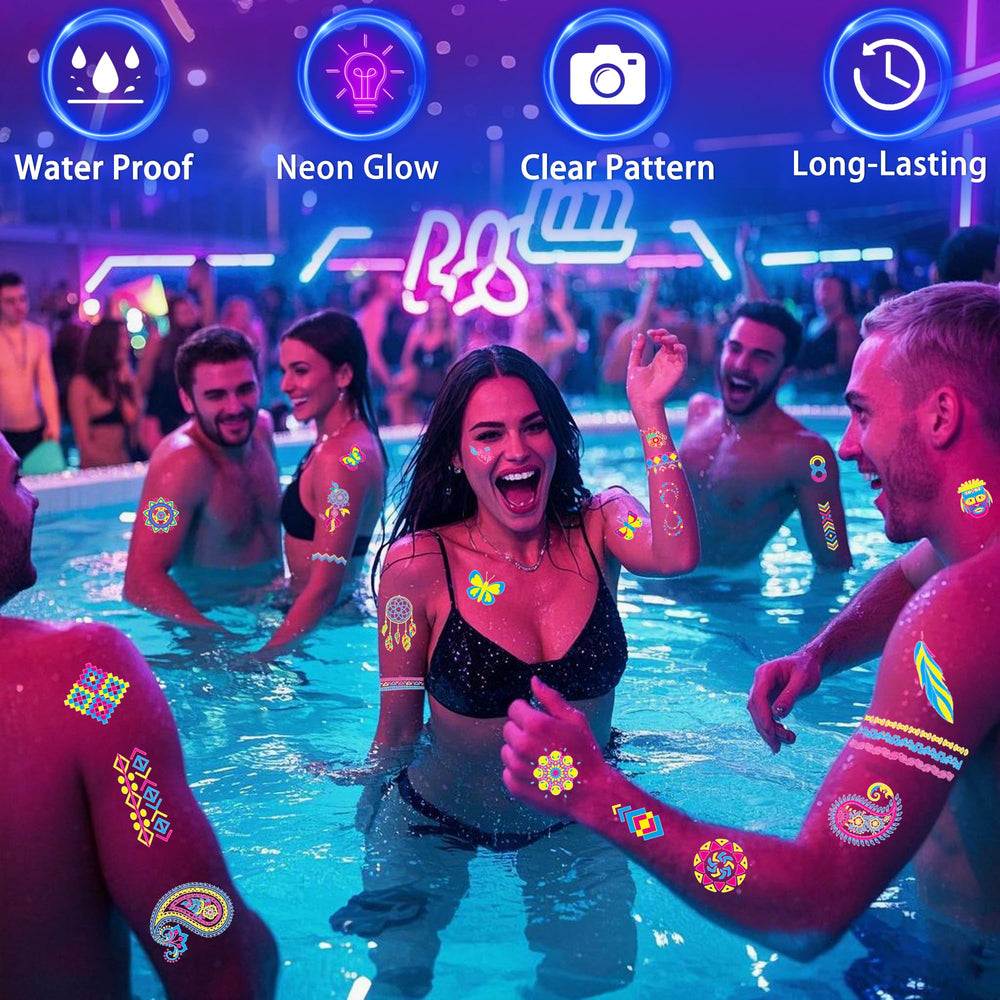 TATUWST tatouages néon pour fêtes, accessoires lumineux et faciles à porter