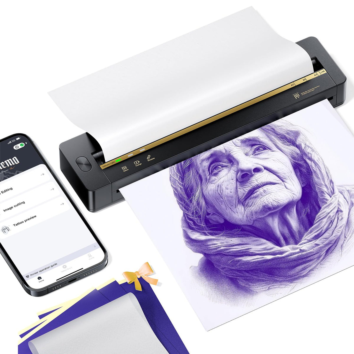 TATTMUSE A88U: pochoir tatouage net grâce au Bluetooth, idéal pour débutants.