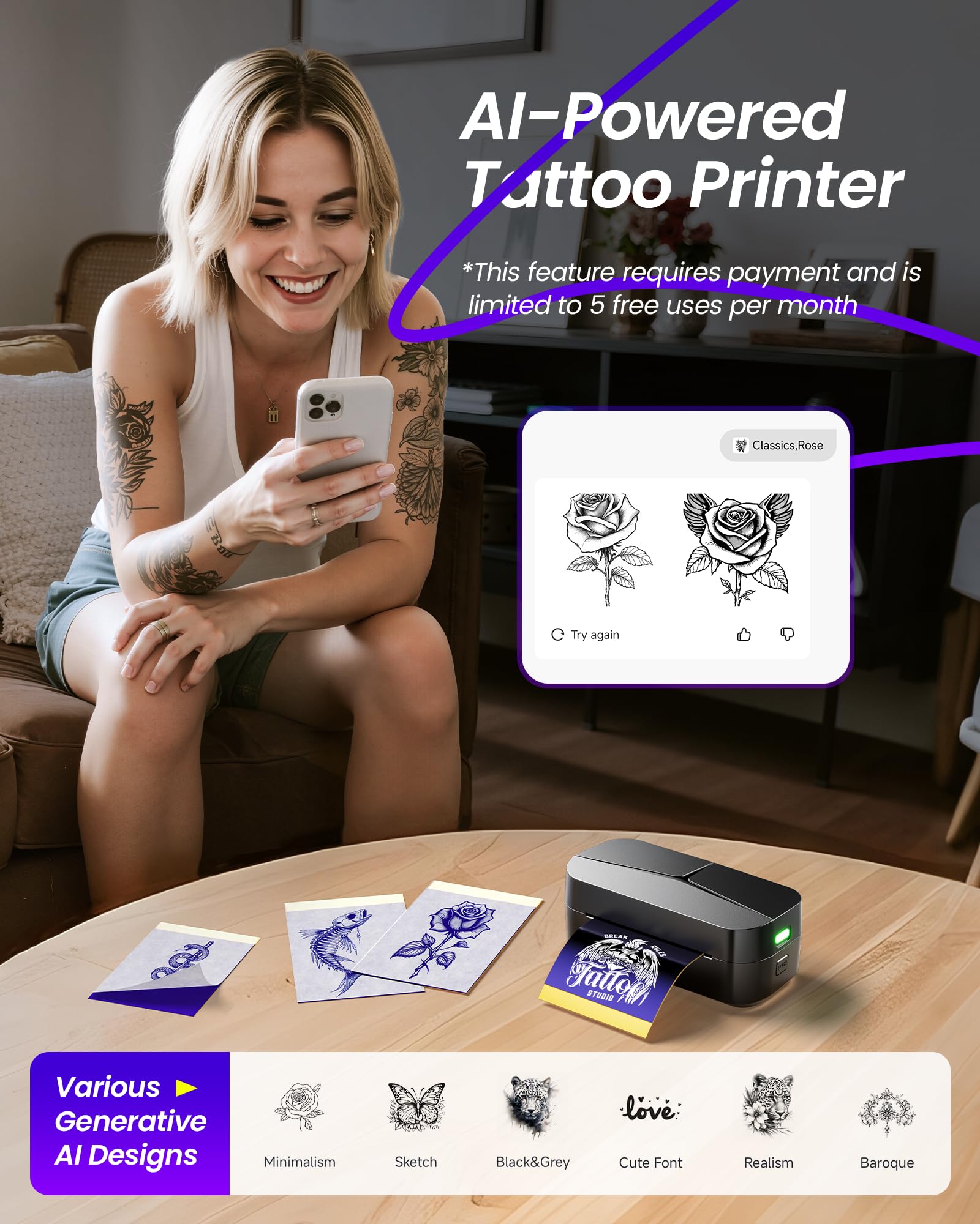 Aperçu du tatouage avant impression via l'application
