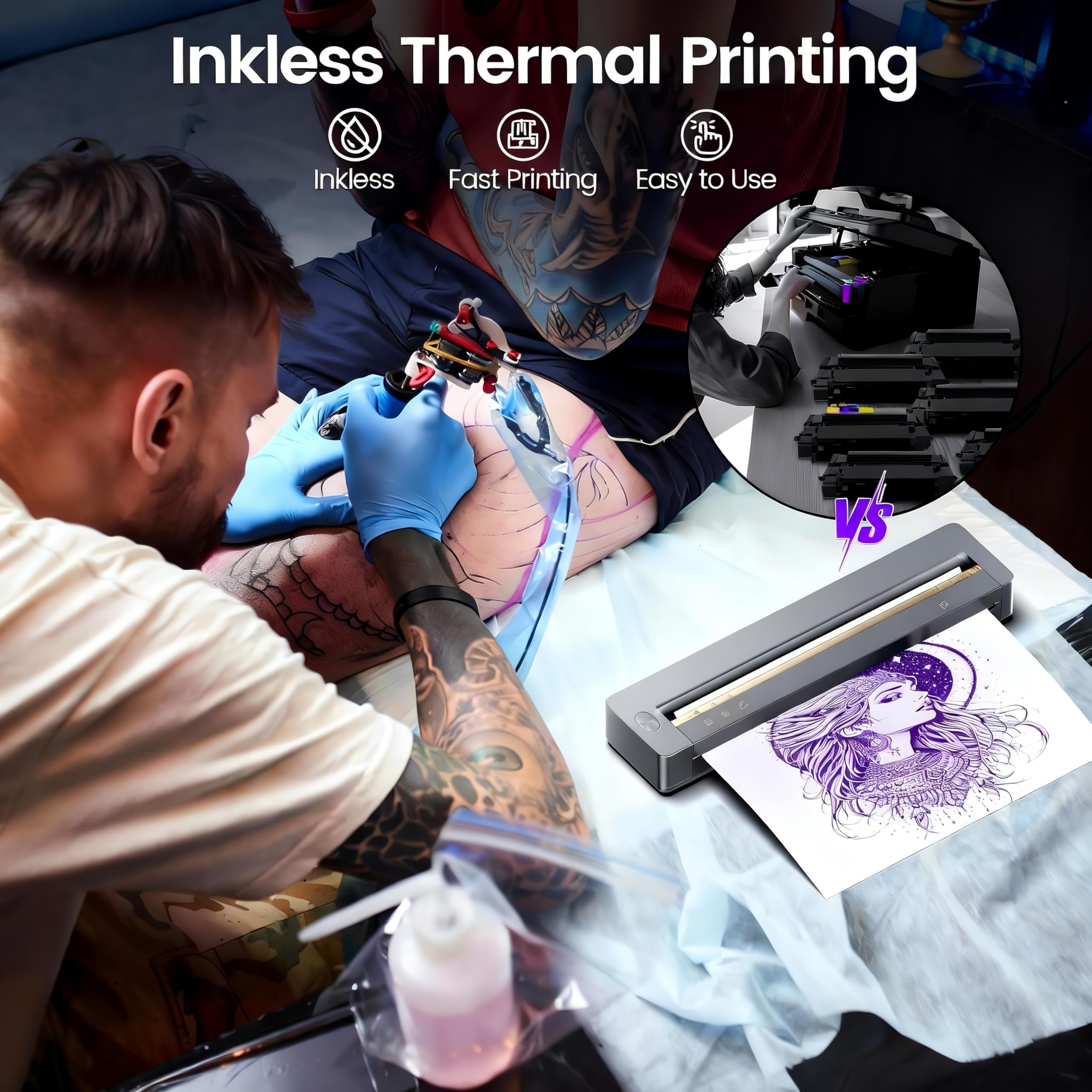 Stencil TATTMUSE A88U imprimé en 300dpi pour des détails nets.